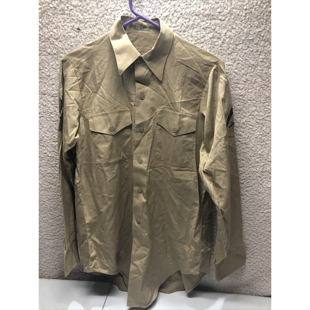 Vintage U.S. Marine Corps Shirt Mens 14.5 X 33 Brown Khaki Army Military Small